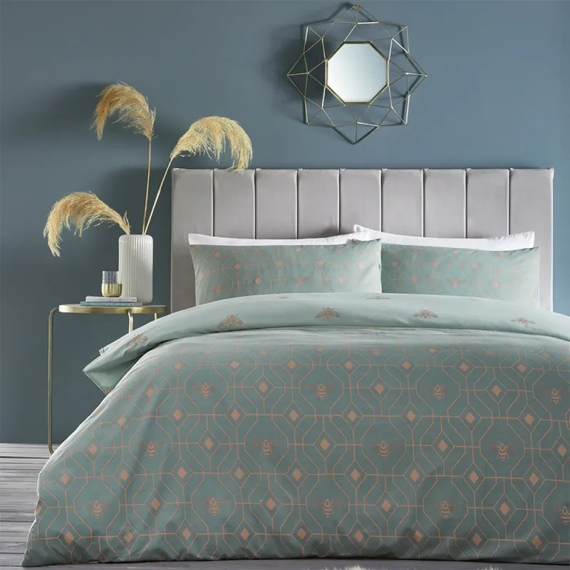 Bee Deco Geometric Reversible Duvet Cover Set Eau De Nil