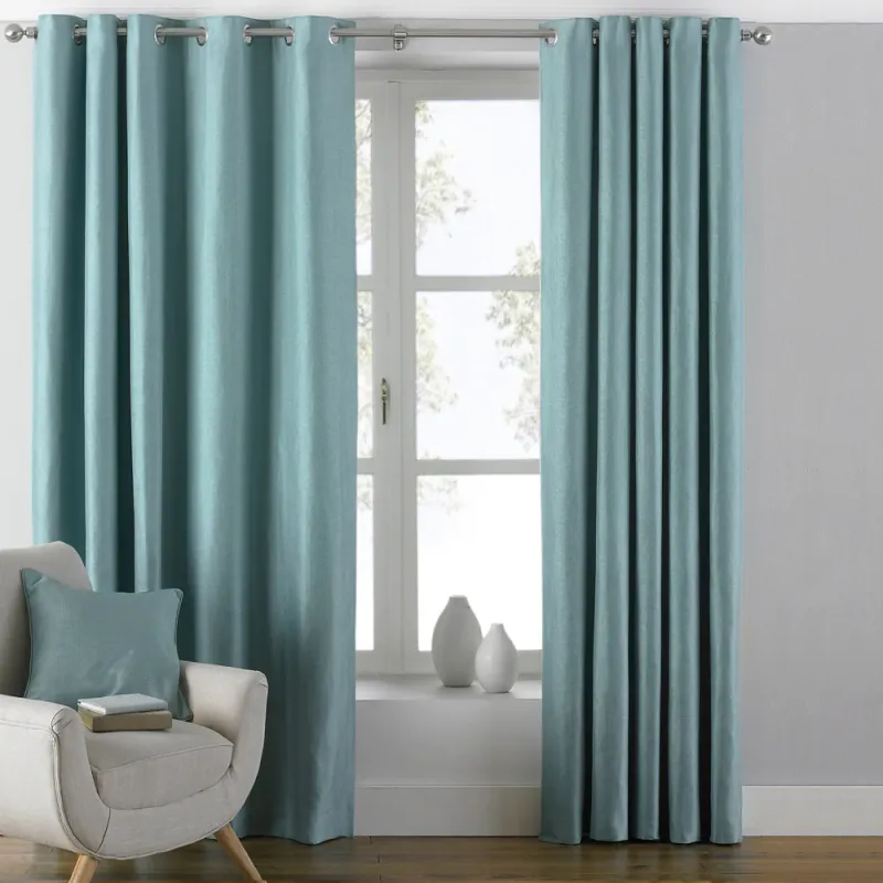 Atlantic Twill Woven Eyelet Curtains Duck Egg