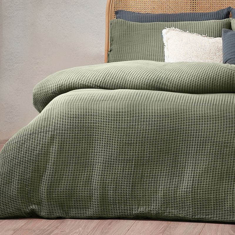 Chunky Waffle Duvet Cover Set Eucalyptus