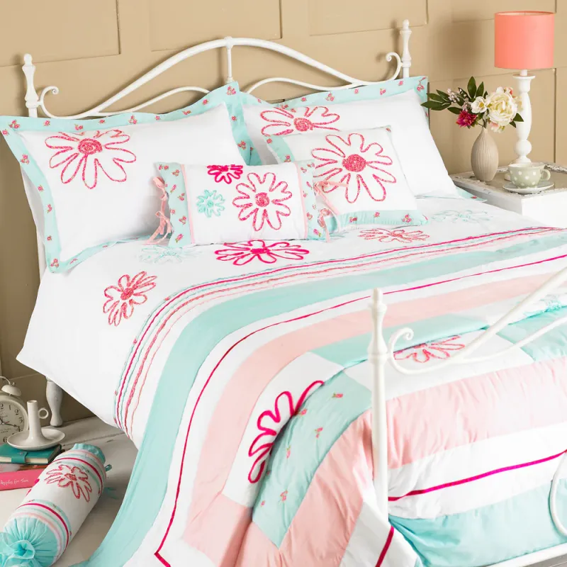 Harriet Colour Block Bedspread Duck Egg Blue