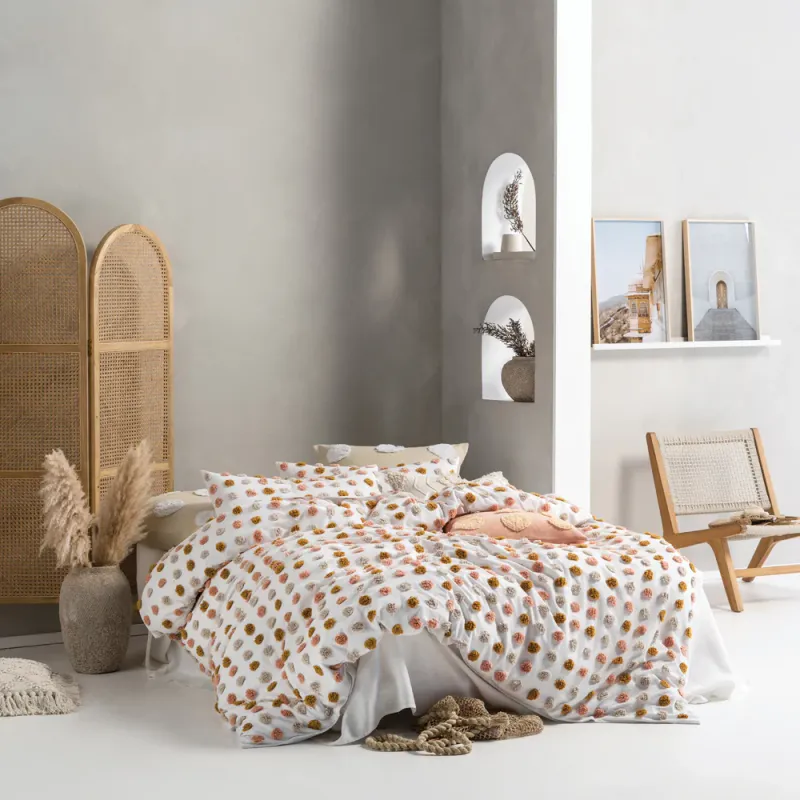 Haze Tufted 100% Cotton Duvet Cover Set Pink & Sand