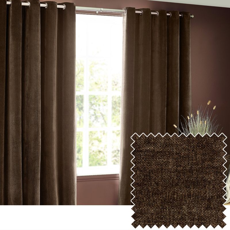 Heavy Chenille Room Darkening Eyelet Curtains Brown