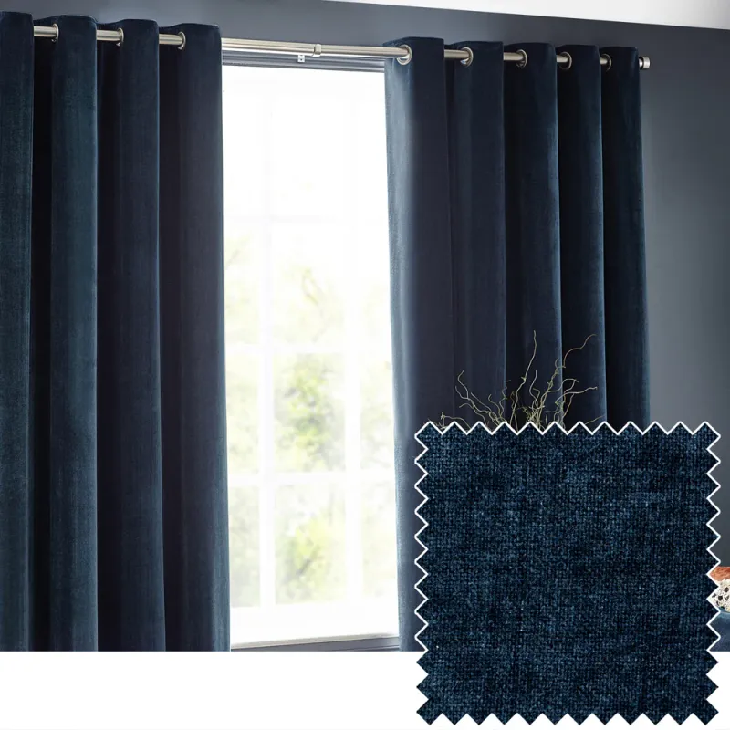 Heavy Chenille Room Darkening Eyelet Curtains Navy