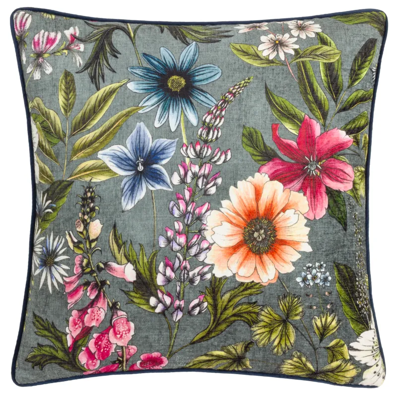 Hidcote Manor Alma Floral Cushion Petrol