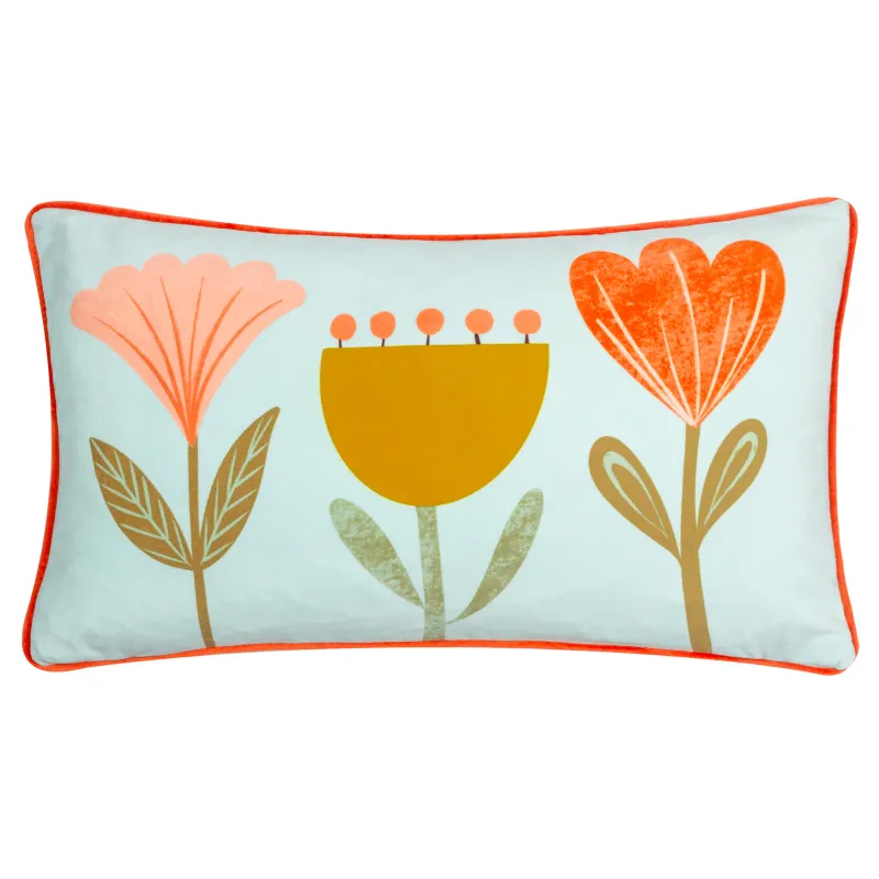 Little Nature Piped Velvet Cushion Sky Blue