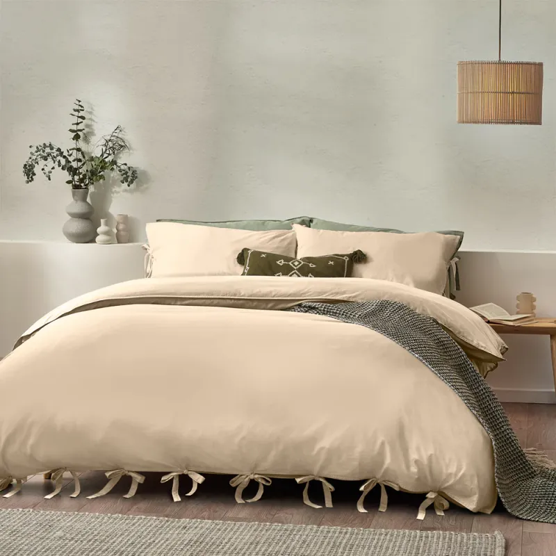 Mallow Bow Tie Duvet Cover Set Linen