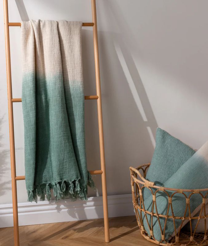 Mizu Dip Dye Fringed Throw Eucalyptus