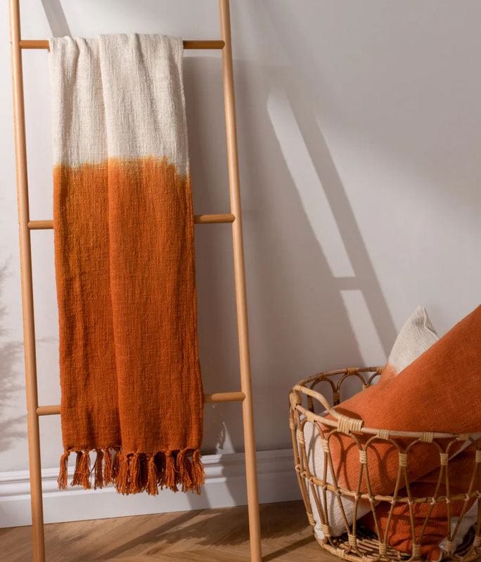 Mizu Dip Dye Fringed Throw Amber