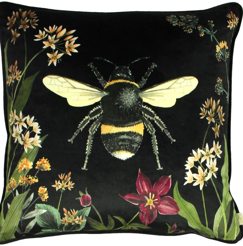 Midnight Garden Bee Cushion Black