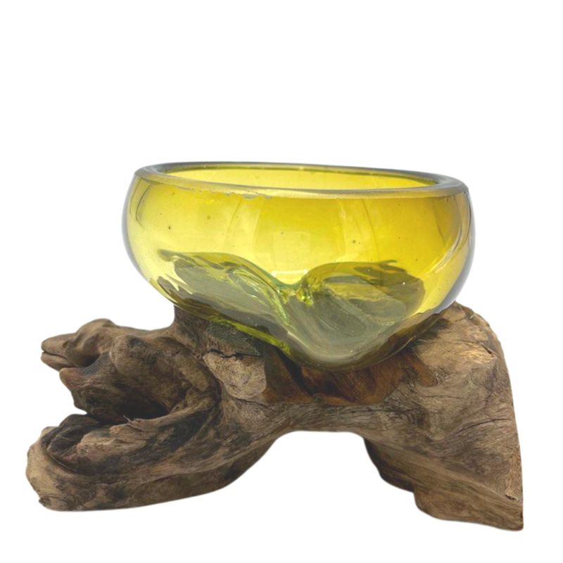 Molten Glass Mini Yellow Bowl on Wood