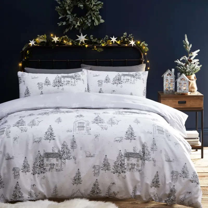 Midwinter Toile Duvet Cover Set Snow