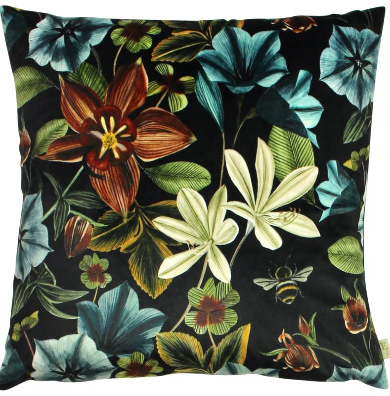 Midnight Garden Floral Square Cushion Teal