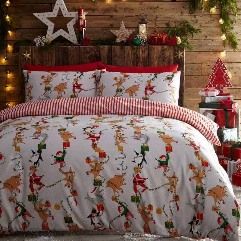 Santas Workshop Christmas Duvet Cover Set White