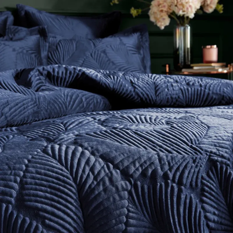 Palmeria Quilted Velvet Duvet Cover Set Navy