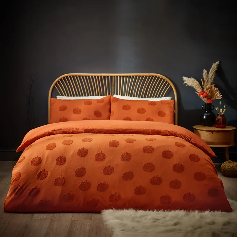 Pumpkin Tufted Halloween Duvet Cover Set Spice