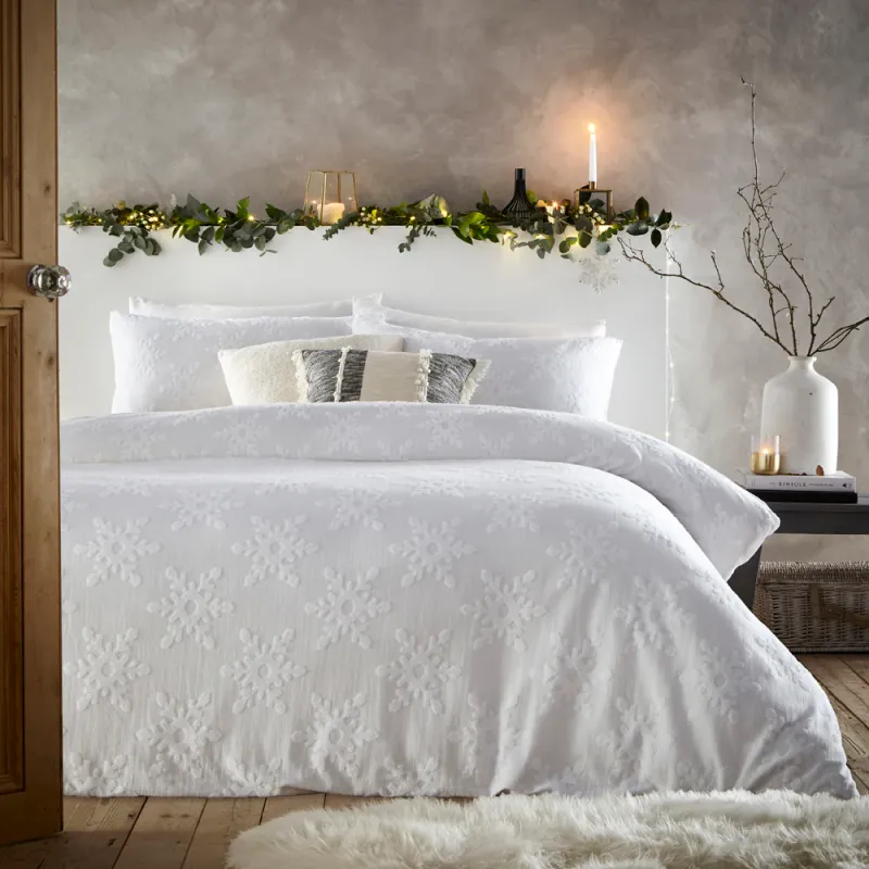 Snowflake Tufted Duvet Cover Set White