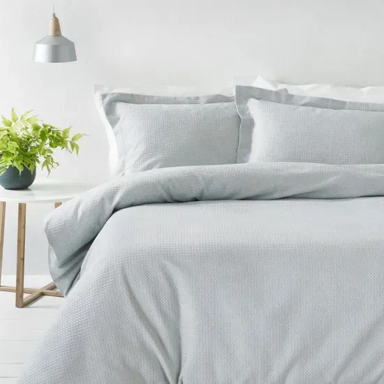 Waffle Textured 100% Cotton Duvet Cover Set Silver