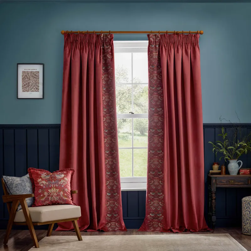 Strawberry Thief Embroidered Floral Pencil Pleat Curtains 4 Colours
