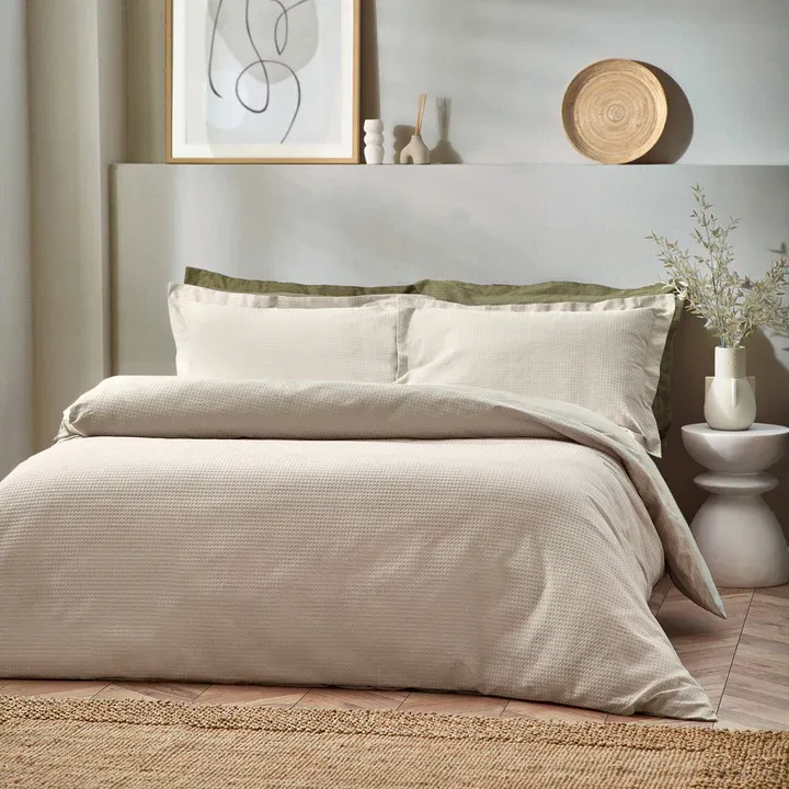 Waffle Textured 100% Cotton Duvet Cover Set Linen