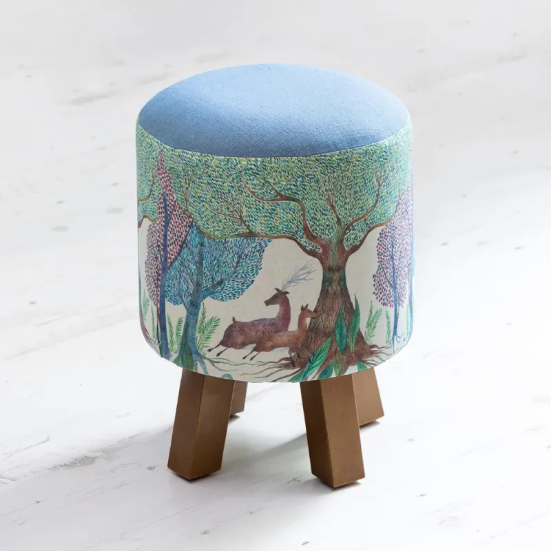 Willow Woods Monty Round Footstool Linen