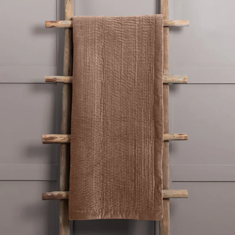 Haze Velvet Quilted Throw Coral