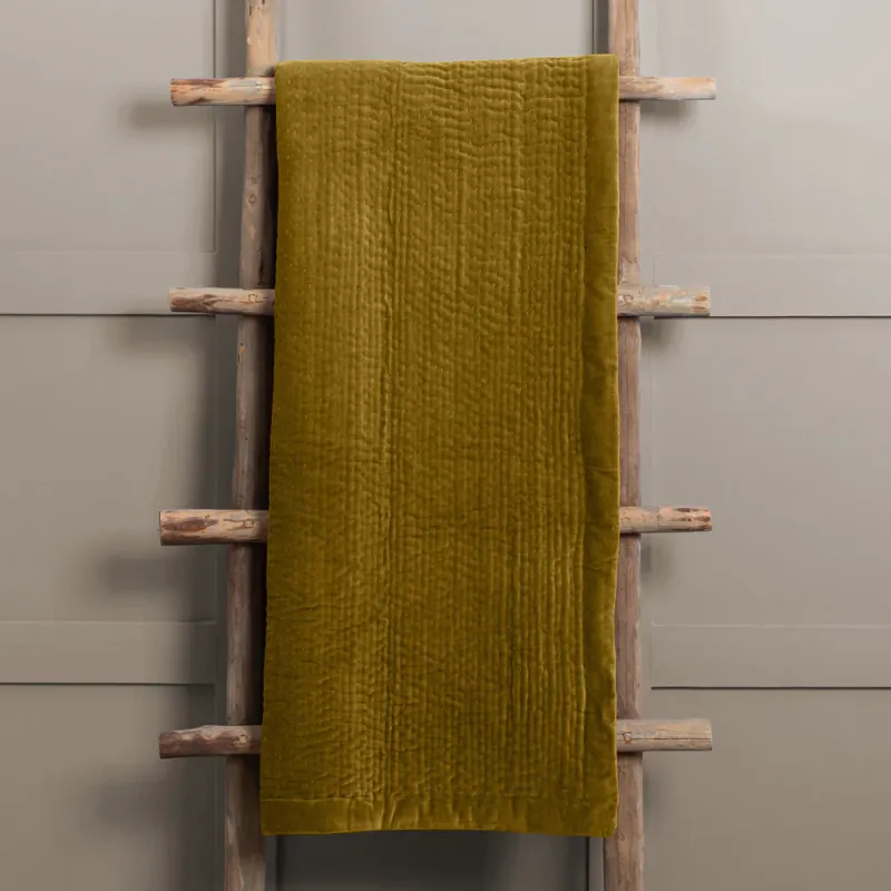 Haze Velvet Quilted Throw Mustard