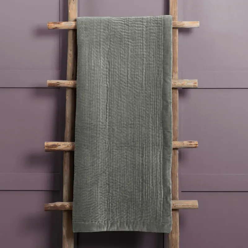 Haze Velvet Quilted Throw Steel