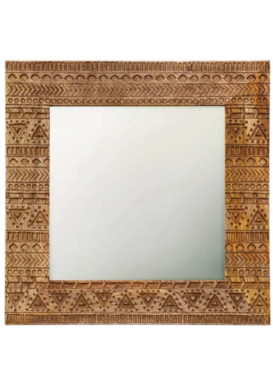 Aztec Design Carved Square Wall Mirror