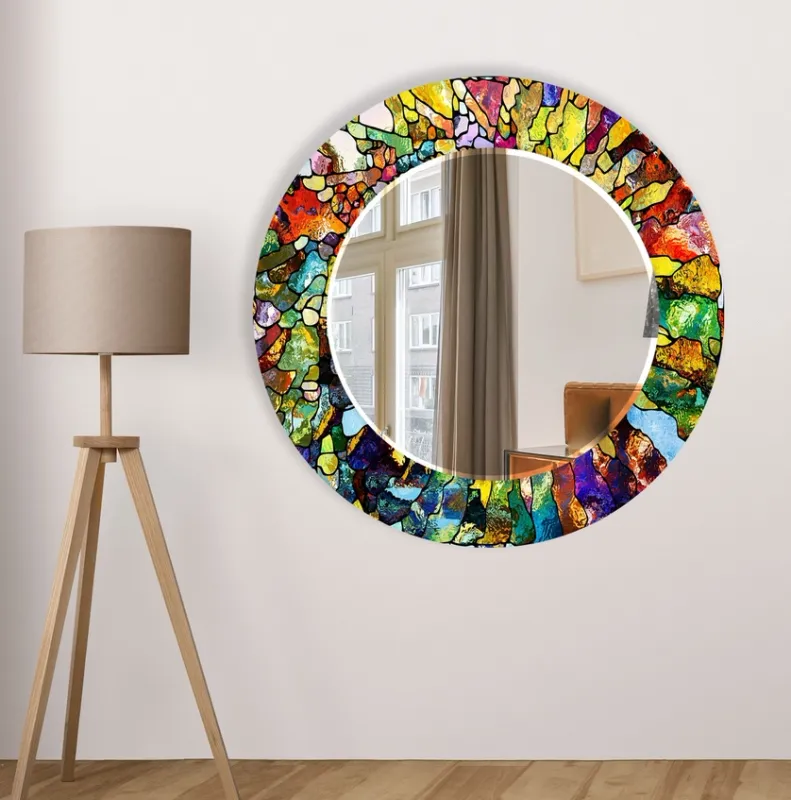 Abstract Tempered Glass Wall Mirror