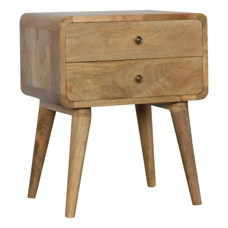 Solid Wood Curved Oak-Ish Bedside