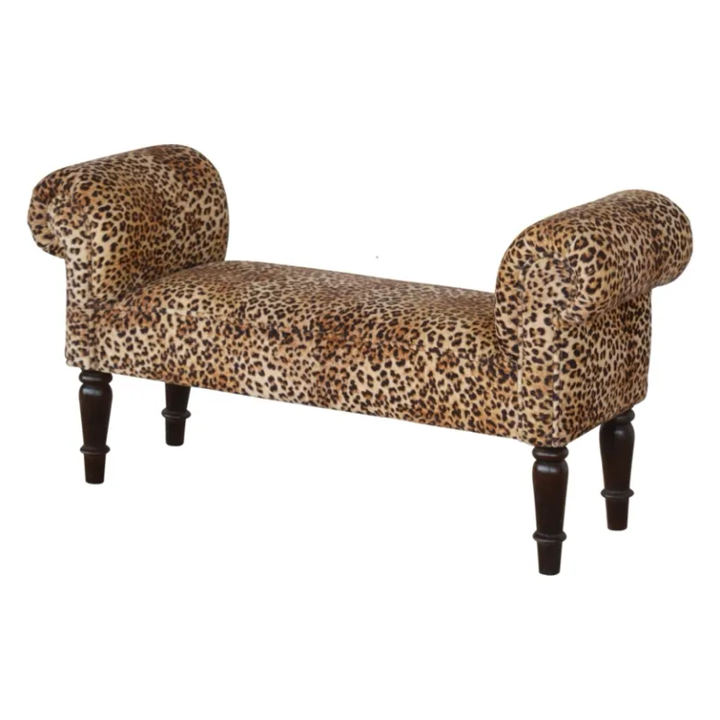 Leopard Print Velvet Bench