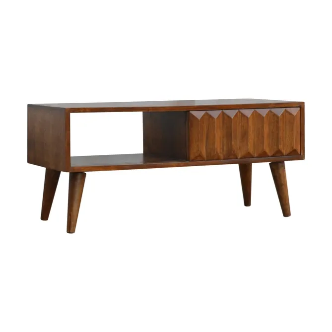 Solid Wood Chestnut Prism Sliding Door Coffee Table