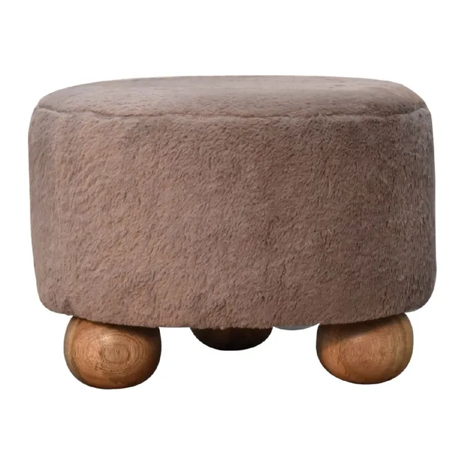 Mocha Faux Fur Round Footstool