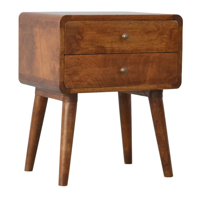 Solid Wood Curved Chestnut Bedside Table