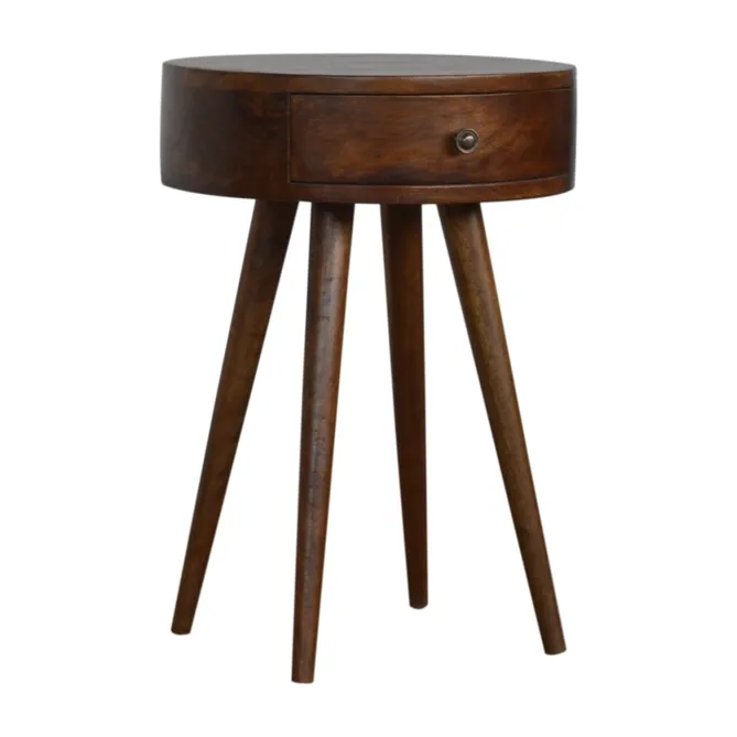 Solid Wood Nordic Chestnut Circular Shaped Bedside