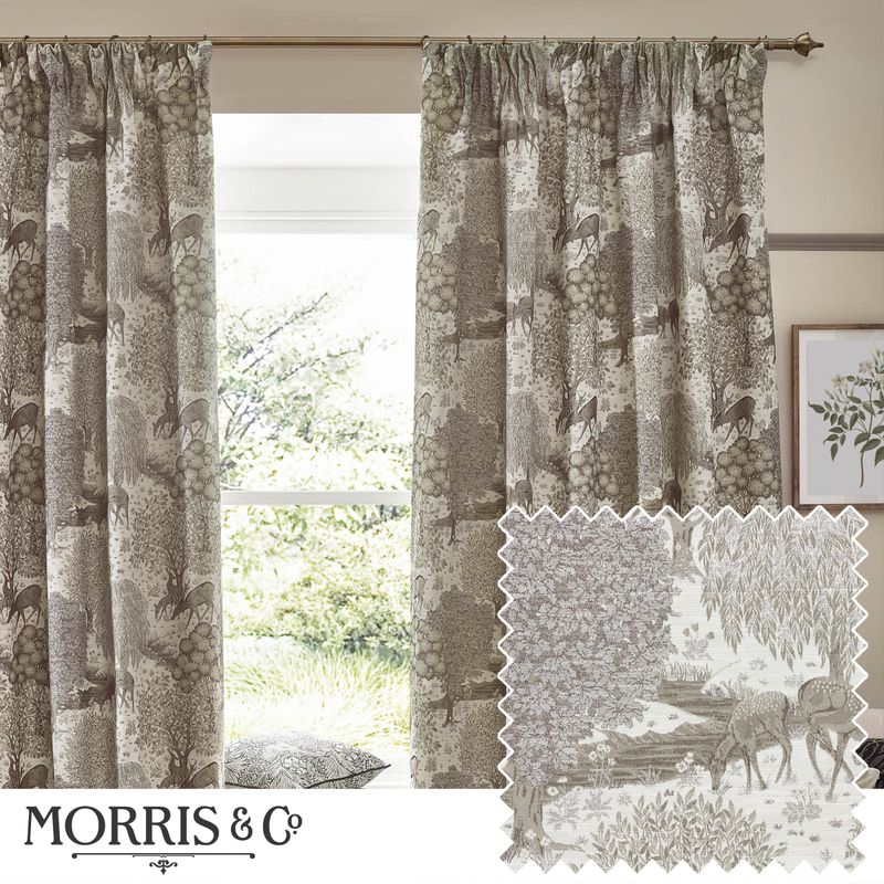 Brook Woodland Jacquard Pencil Pleat Curtains Linen