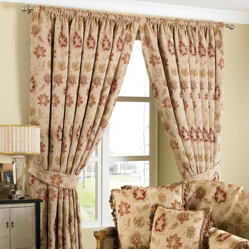Zurich Floral Jacquard Pencil Pleat Curtains Champagne