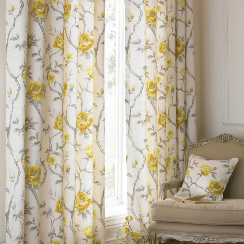 Rosemoor Floral Eyelet Curtains Ochre
