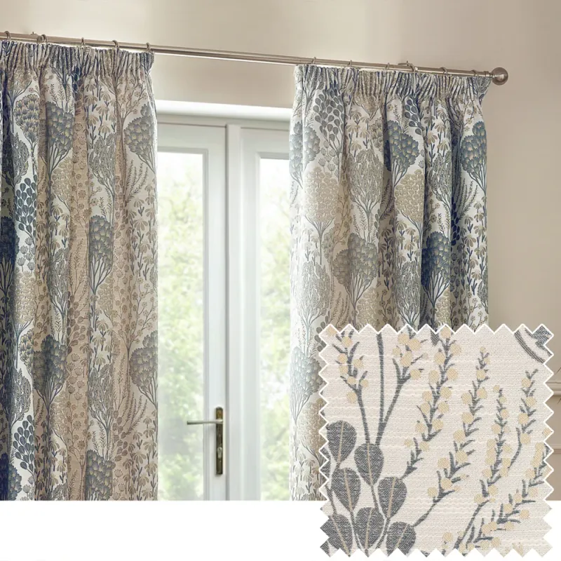Ophelia Floral Jacquard Pencil Pleat Curtains 3 Colours