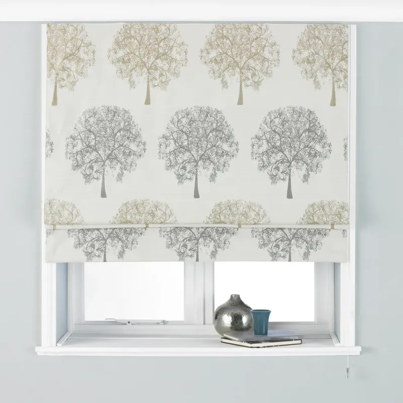 Oakdale Tree Motif Roman Blind Silver