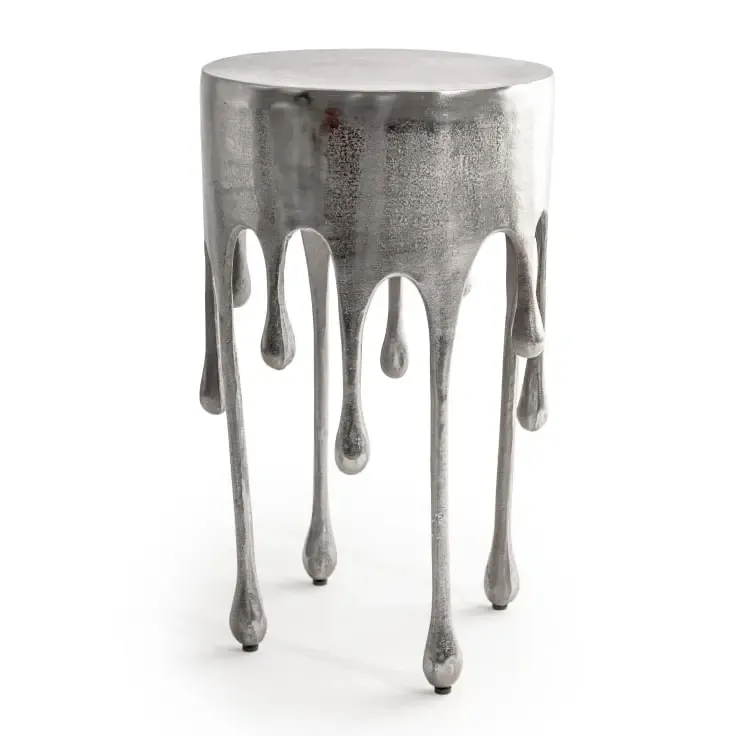 Raw Nickel "Dali" Drip Round Aluminium Side Table