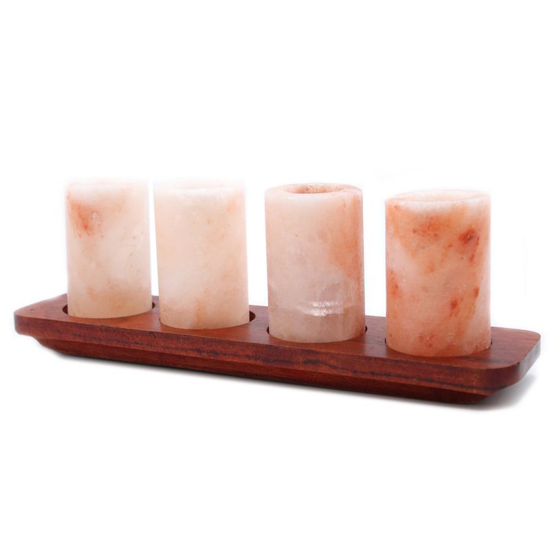 Himalayan Salt Shot Glasses & Wood Serving Tray