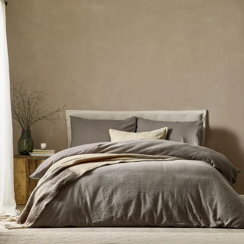 Malton Stripe 100% Cotton Duvet Cover Set Mole