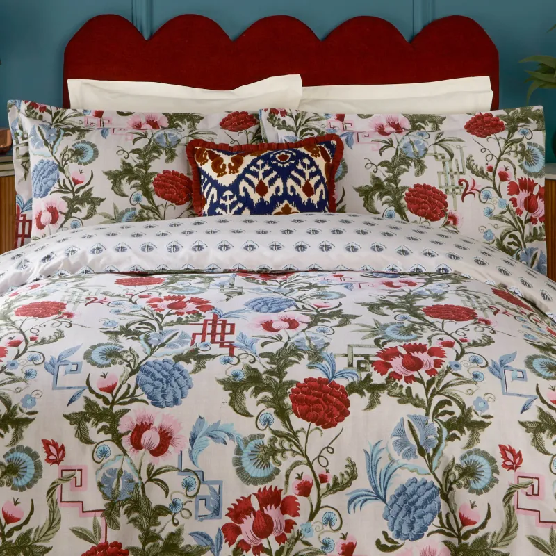 Ishana Reversible Floral Duvet Cover Set Redcurrent/French Blue