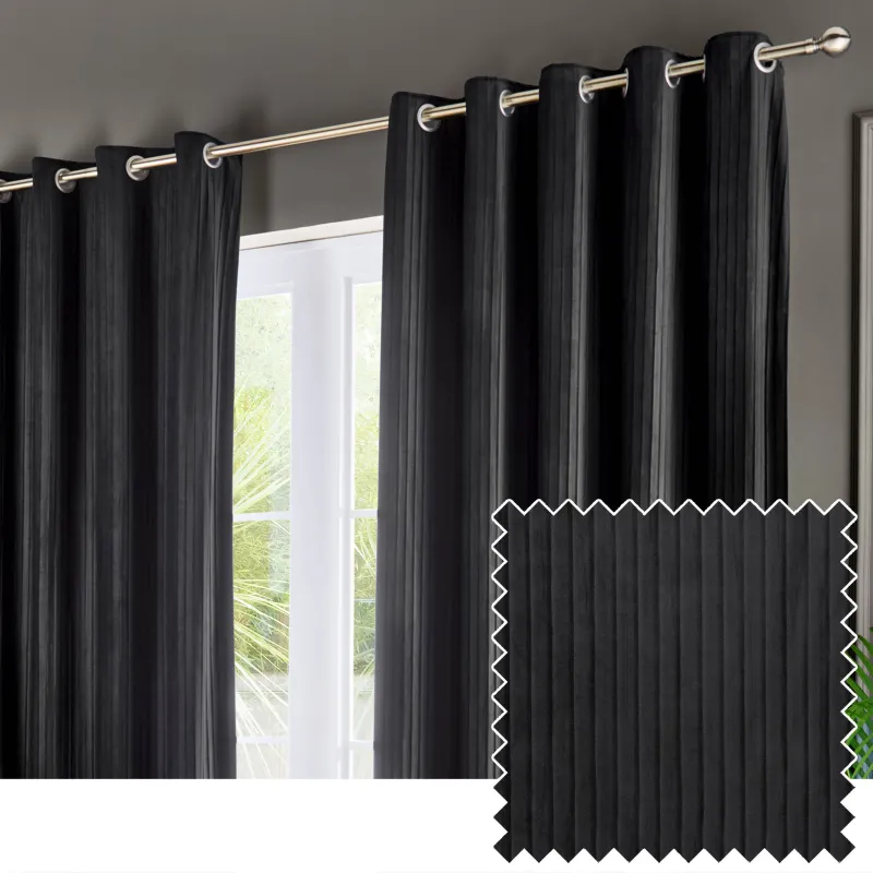 Corinthian Velvet Eyelet Curtains Black