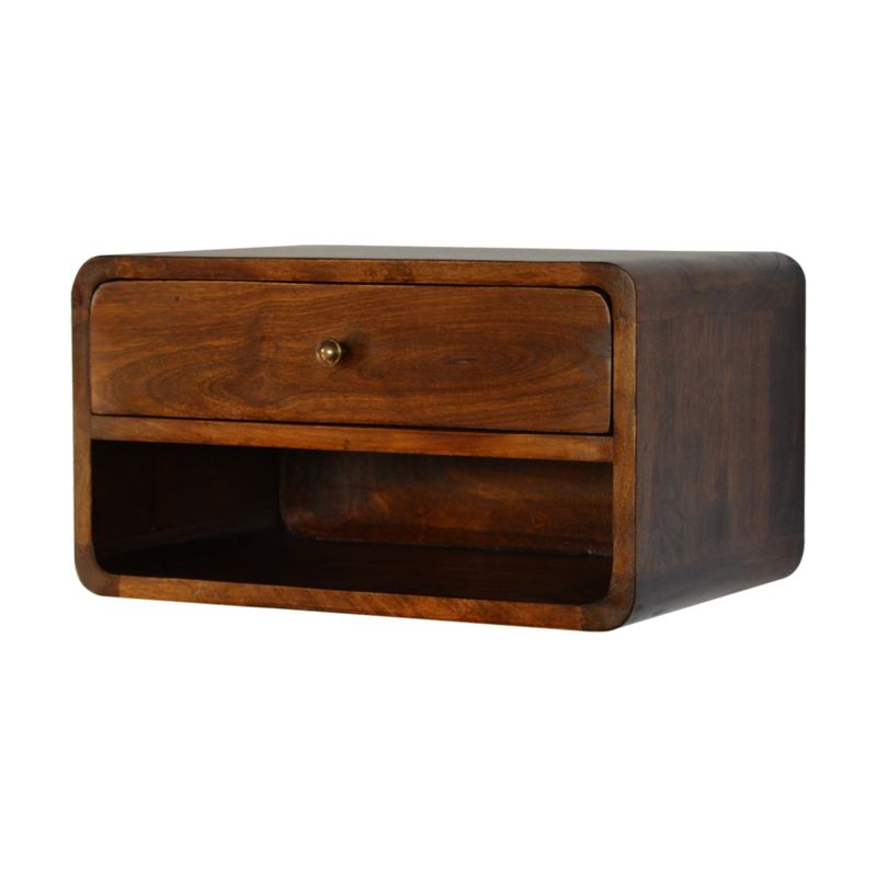 Chestnut Floating Curve Open Slot Bedside