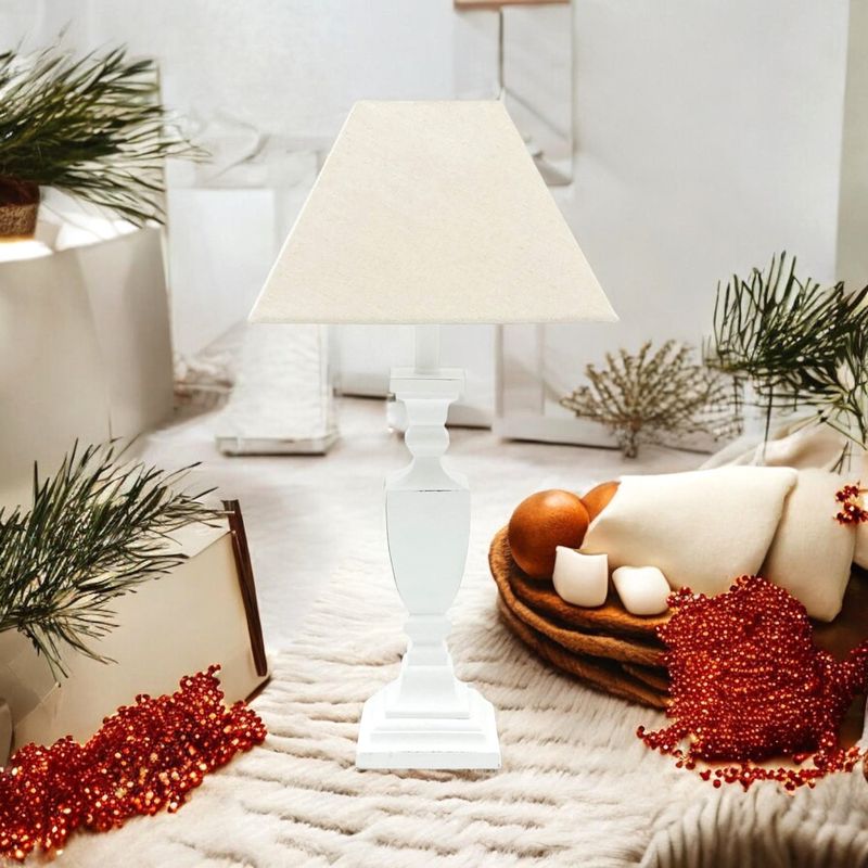 Lamp with Cream Linen Shaded White/Silver Base