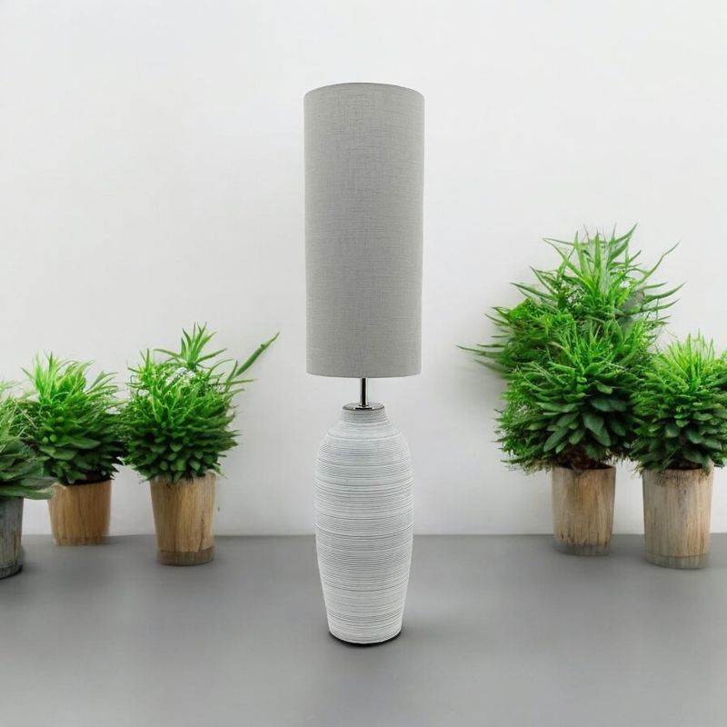 Lamp with Clay Linen Shade Stone Base