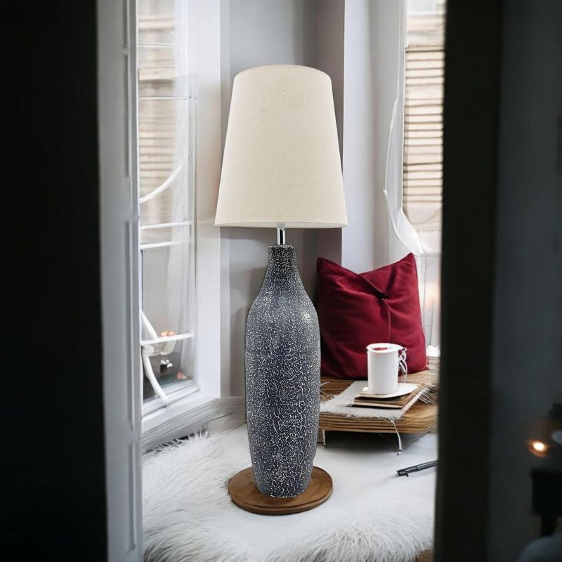 Lamp with Linen Shade Stone Base