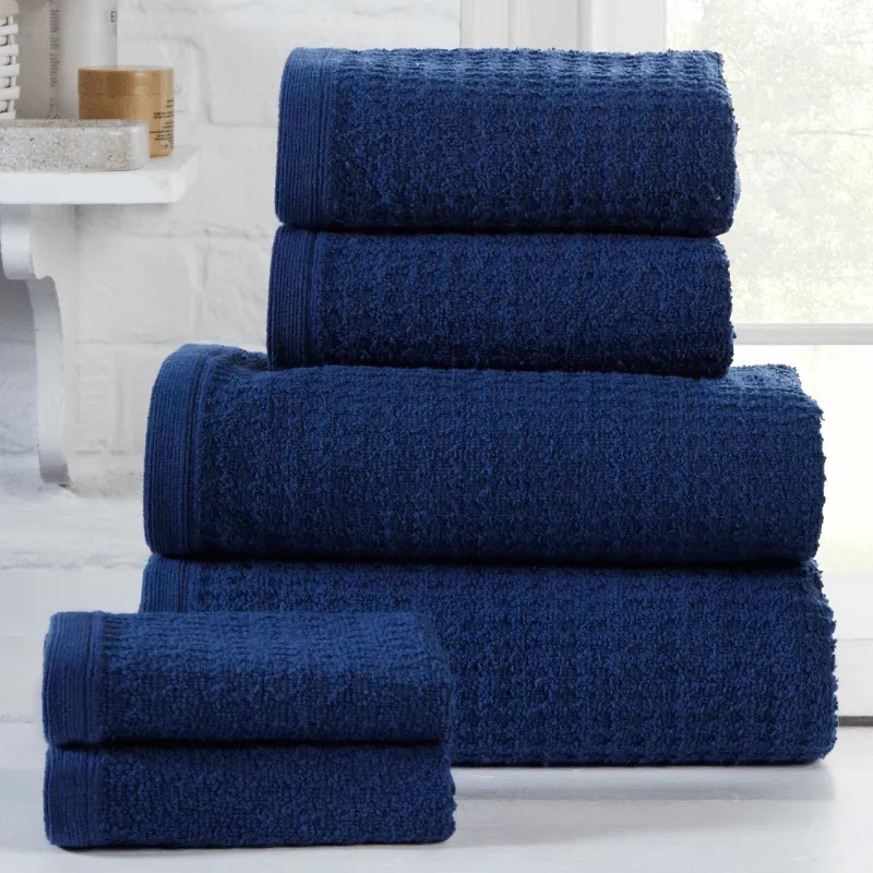 100% Cotton Waffle Design 6 Piece Towel Bale - Navy